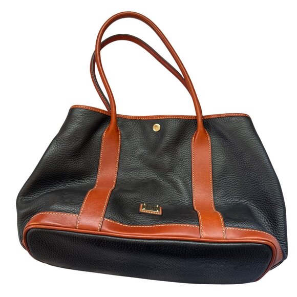 Dooney & Bourke Black & Brown Leather Pebbled Tote Bag With Double Handles - Picture 3 of 13